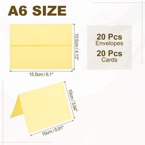 PATIKIL 20Pack Light Yellow 4x6 Blank Cards and Envelopes, Self Seal A6 Envelopes with Folded Cardstock Small for Greeting Cards Wedding Greeting Birthday Invitations Letter Mailing