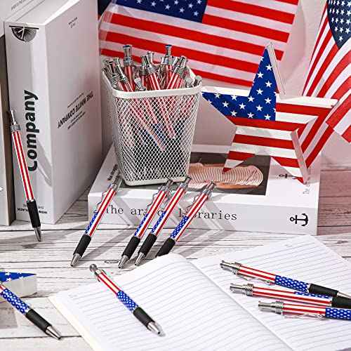 Tenare 128 Pcs Veterans Gift American Flag Pen Patriotic Pens Bulk USA Ballpoint Pen with Retractable Flag Barrel for Veterans Day Memorial Gifts Office Party Supplies