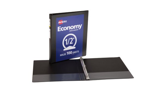 Avery Economy View 3 Ring Binders, 0.5" Round Rings, 12 Black Binders (05705)