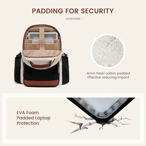 LOVEVOOK Laptop Backpack for Women with Pouch Pocket for Large Capacity Cup,18 Inch Laptop Computer Bag Travel Backpack Purse,Waterproof Work Business Backpack College Teacher Bags,Beige-Black-Brown