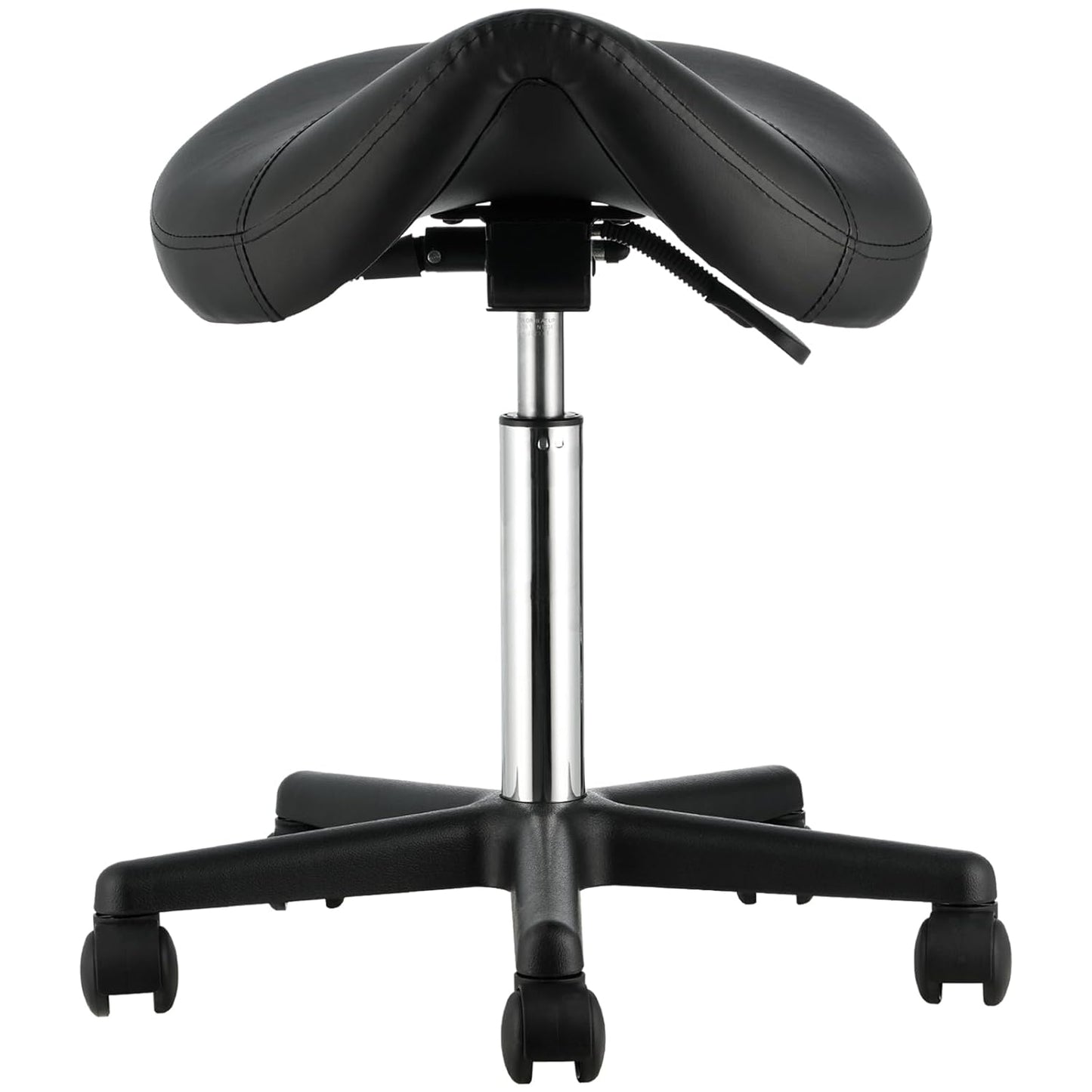 VEVOR Saddle Stool - Height Adjustable Swivel Chair with Wheels | 400 LBS Capacity, Black PU Leather