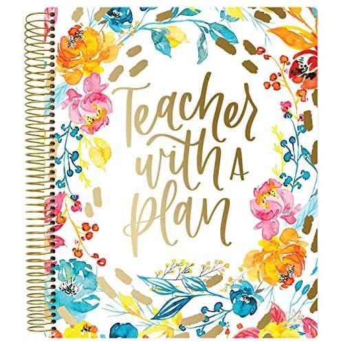 bloom daily planners New Undated Academic Year Teacher Planner & Calendar with Frosted Protective Cover - 7 Period Lesson Plan Organizer Book (9" x 11") - Teacher with a Plan