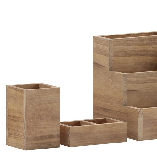 Flash Furniture Comerford 3 Wood Organizer Set - Rustic Brown Solid Pine Wood - For Desktop, Table Top, or Vanity