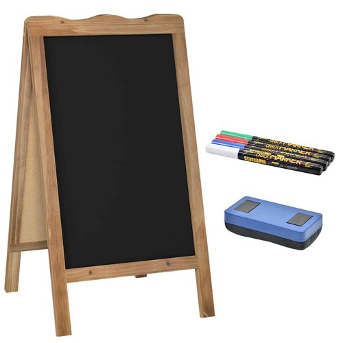 SANY DAYO HOME 37 x 20 inch Double Sided Standing Magnetic Chalk Board Sign, Wave Shaped Real Wood Frame Metal Sandwich Board with 4 Chalk Markers for Wedding, Business, Home, Brown