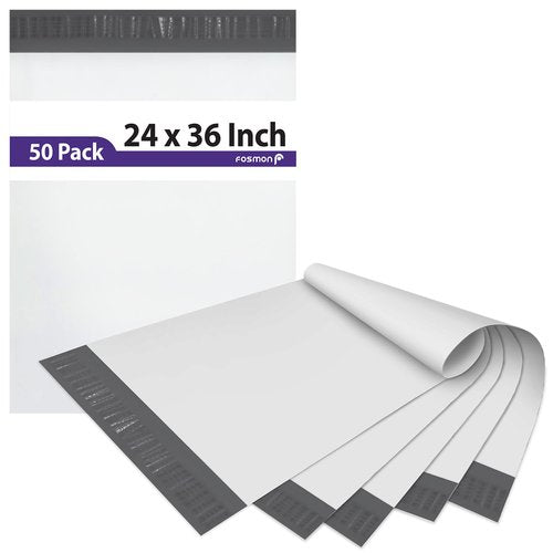 Fosmon 24x36 (50 Pack) Large Poly Mailers, Self-Seal Tear-Proof Waterproof Strong Adhesive Shipping Envelopes Bags for Clothing, Small Business Supplies