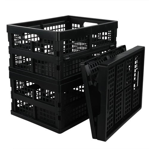 Utiao Black Collapsible Storage Bins, Folding Crate, Plastic Milk Crate, 3 Packs