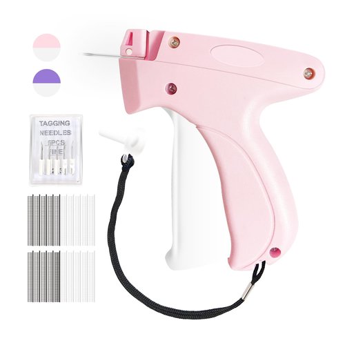 Stitch Gun for Clothes -Handheld Stitch Quick Clothing Fixer - Mini Tag Gun - Includes 6 Fine Needles, 2000 Fasteners including 1000 Black & 1000 White (pink)