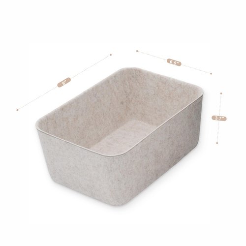Welaxy Felt Storage Bins Drawer Organizer divider Box for junk stationery cosmetic makeup craft jewelry sorting no lid included (S, Oatmeal Bin)