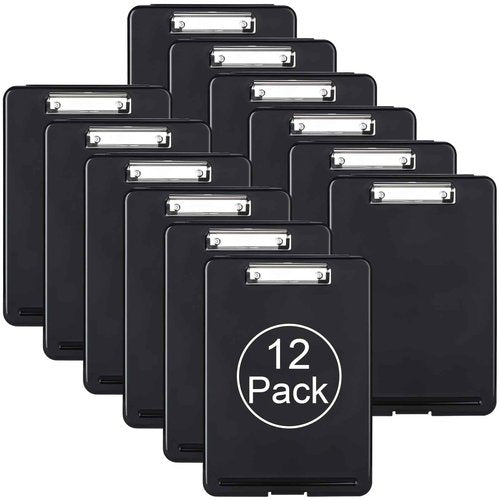 ZCZN Plastic A4 Form Storage Box Case, Clipboard Case, Bulk clipboard Set Suitable for School, Utility, Industrial Office, Medical Personnel, Black, 12 Pack