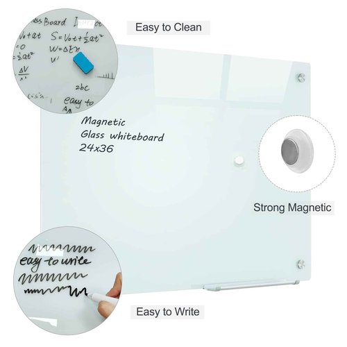 Gooderboard Glass Magnetic White Board - 36 x24 Inches Frameless Dry Erase Glass Whiteboard for Wall, Writing Board for Office, Classroom, Home and Presentation