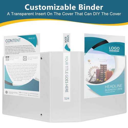 CIXILDTS 4-Inch 3 Ring Binder, Standard 4" Slant-D Ring Binder Fit Letter Size Paper, Presentation View Binders, White, 6-Pack