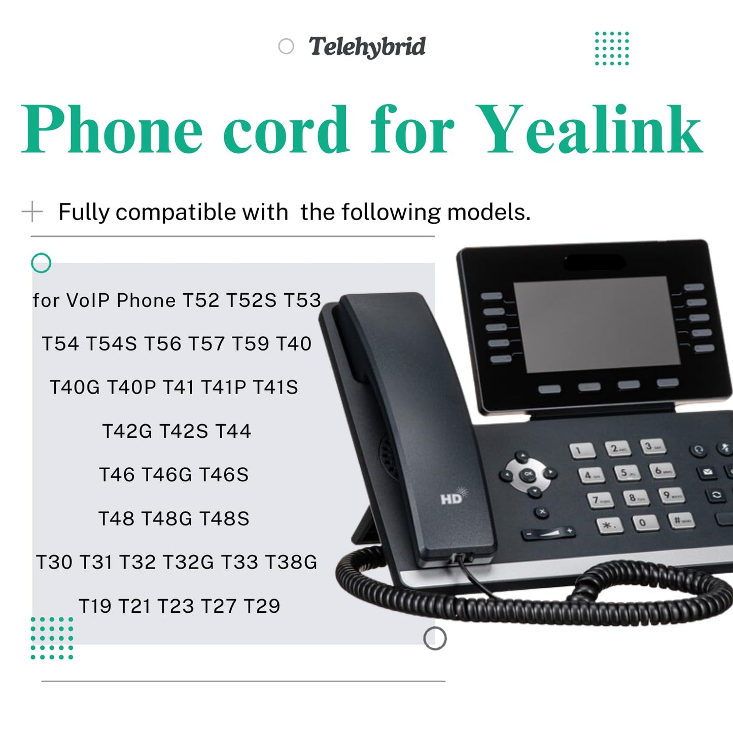 Yealink Phone Cord Replacement - Compatible with T52, T54, T40, T46, T48 Models - Durable & Reliable