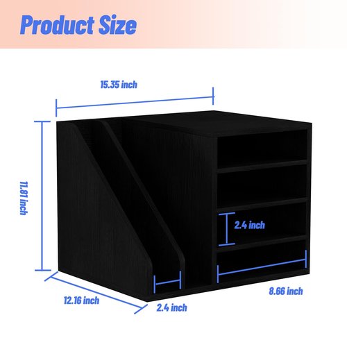 Senhoglb Wood Desk Organizer File Holder, Wooden Mail Organizer Countertop with Adjustable Compartments, Desktop File Organizer Paper Sorter for Home, Office and School, Envelope Organizer, Black