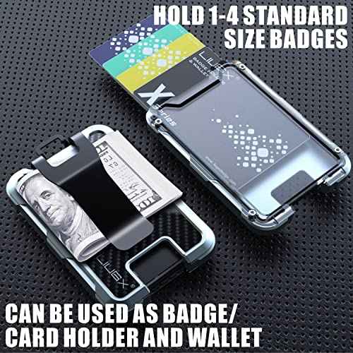 LIUGX Aluminum Badge Holder/Card Holder Wallet with Box, with Carbon Fiber & Metal Clip, Durable ID Card Holder (Holds 4 Cards) for EDC Birthday Christmas - for Men, Dad, Boyfriend, Him