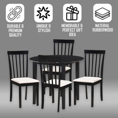 Kings Brand Furniture – 5 Piece Modern Round Wood Dining Set - Dining Room, Kitchen, Dinette Table & 4 Upholstered Chairs (Black)