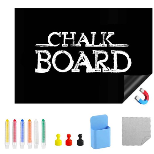 Yunihome Magnetic Black Dry Erase Board for Refrigerator, 48" x 36"Chalk Board Contact Paper Decal for School, Office, Kitchen Fridge, Kids Drawing with Dustless Chalk, Holder and Magnets