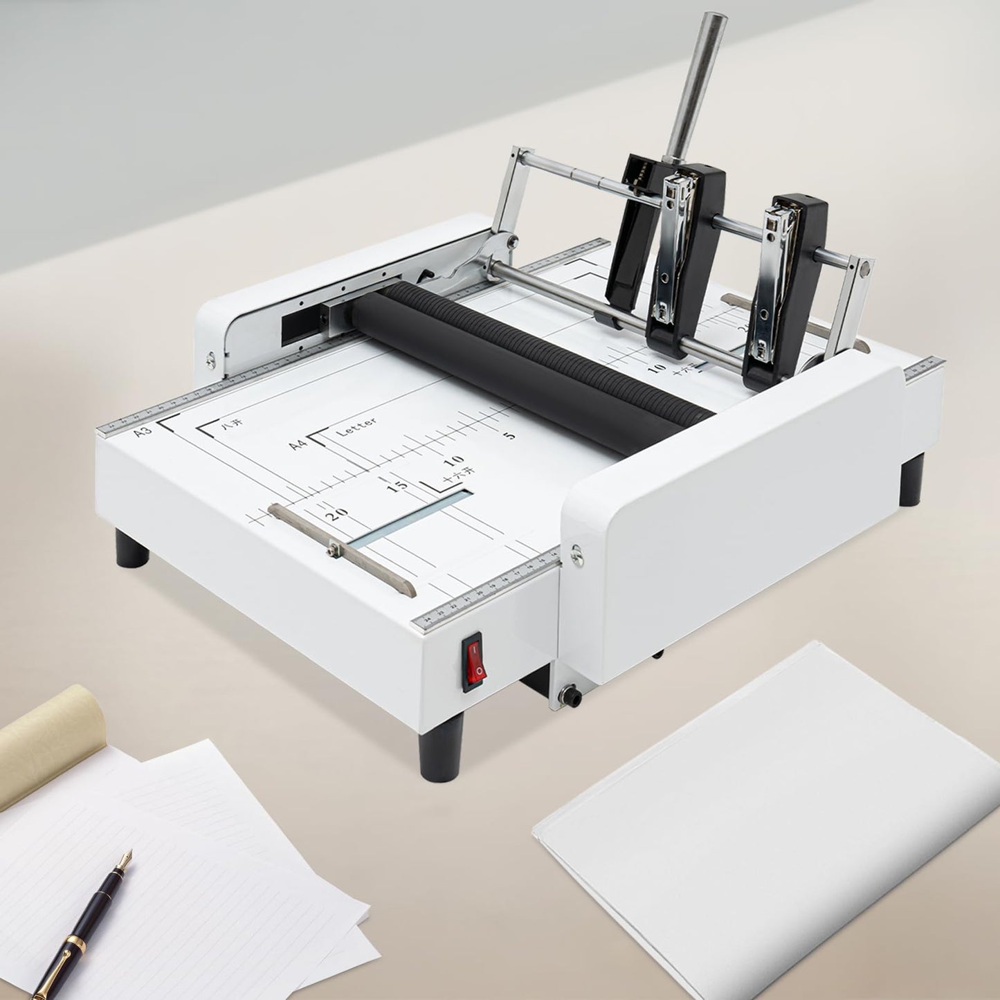 Binding Folding Machine, A3 Booklet Maker with Millimeters Positioning Silicone Folding Rollers Thread Design and Visible Panel Long Power Cord Booklet Folding and Binding Machine for Homes Schools