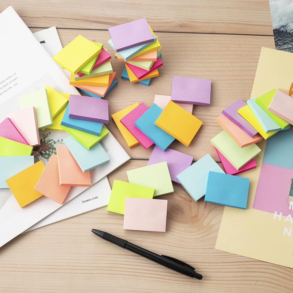 (50 Pads) Sticky Notes 1.5x2, 10 Colors Self Sticky Notes, Sticky Pads, Recyclable, Self-Stick Pads, Easy to Stick for Home, Office, Notebook