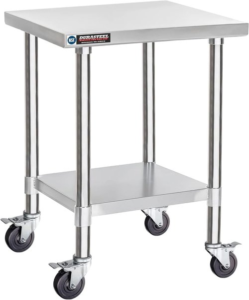 DuraSteel 24x24 NSF Stainless Steel Work Table - Heavy Duty Rolling Prep Cart with Wheels