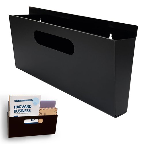 SINNNBLE Magnetic Acrylic Wall Mount File Holder Organizer Hanging Files Magazines Newspaper and Mail Letter Paper Document Folder Perfect for Office and School Use (Black)