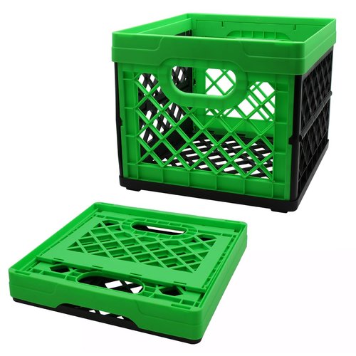 GRIP Folding Stackable Storage Bin, 6 Gallon - Dimensions: 13" x 13" x 11" - Milk Crate - Capacity: 50 lbs - Heavy Duty, Plastic Collapsible Crate for Sporting Goods, Toys, Pool Toys, Decor, Files
