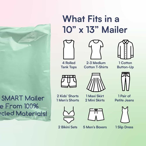 100 Count, 10x13 inch 100% Recycled Poly Mailers Eco Friendly Packaging Envelopes Supplies Mailing Bags 2.5 Mil Thick - SMART Mailer