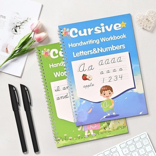 AALGO Cursive Handwriting Workbook - Reusable Practice Book for Kids & Beginners | Learn Letters, Words & Sentences
