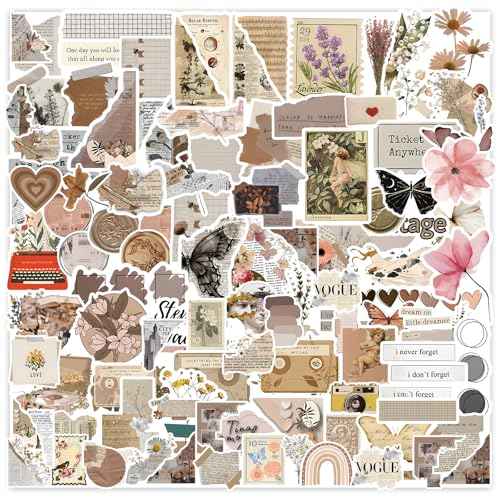 120Pcs Vintage Stickers, Waterproof Scrapbook Aesthetic Sticker for Daily Planner, Water Bottles, Handbook Junk Diary Stickers, Adults Scrapbooking Journaling Supplies DIY Paper Crafts