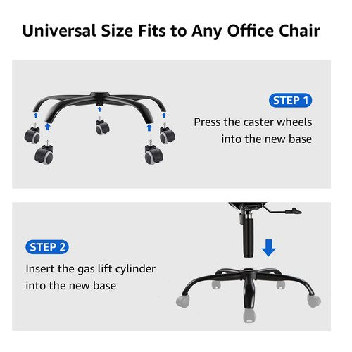 MASTERY MART Heavy Duty Office Chair Base Replacement, 2500 Lbs, 28"(70 cm), Metal Desk Chair Base Replacement Parts with Universal Gas Cylinder Hole and Casters Sockets, Matte Black