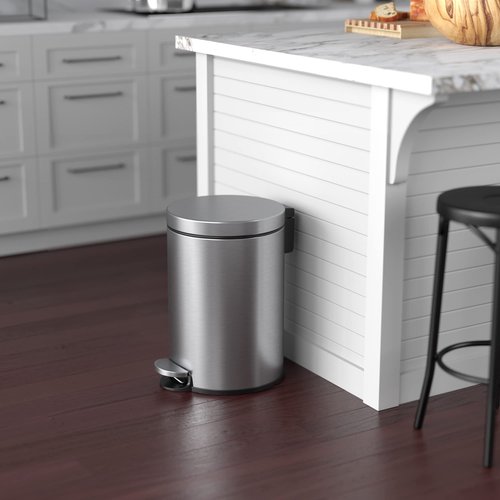 iTouchless SoftStep 3.2 Gallon Small Round Bathroom Step Trash Can with Removable Inner Bucket and AbsorbX Deodorizer, Stainless Steel, 12 Liter Pedal Garbage Bin for Bedroom, Office Cubicle