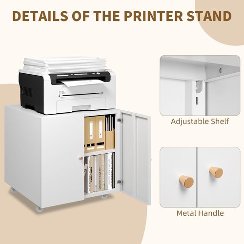 STEELIST Metal Printer Stand, Large Printer Table with Wheels, Heavy Duty Printer Cabinet Stand, Printer Stand with Storage, Modern Printer Stands for Home Office, Copier, Computer, Fax