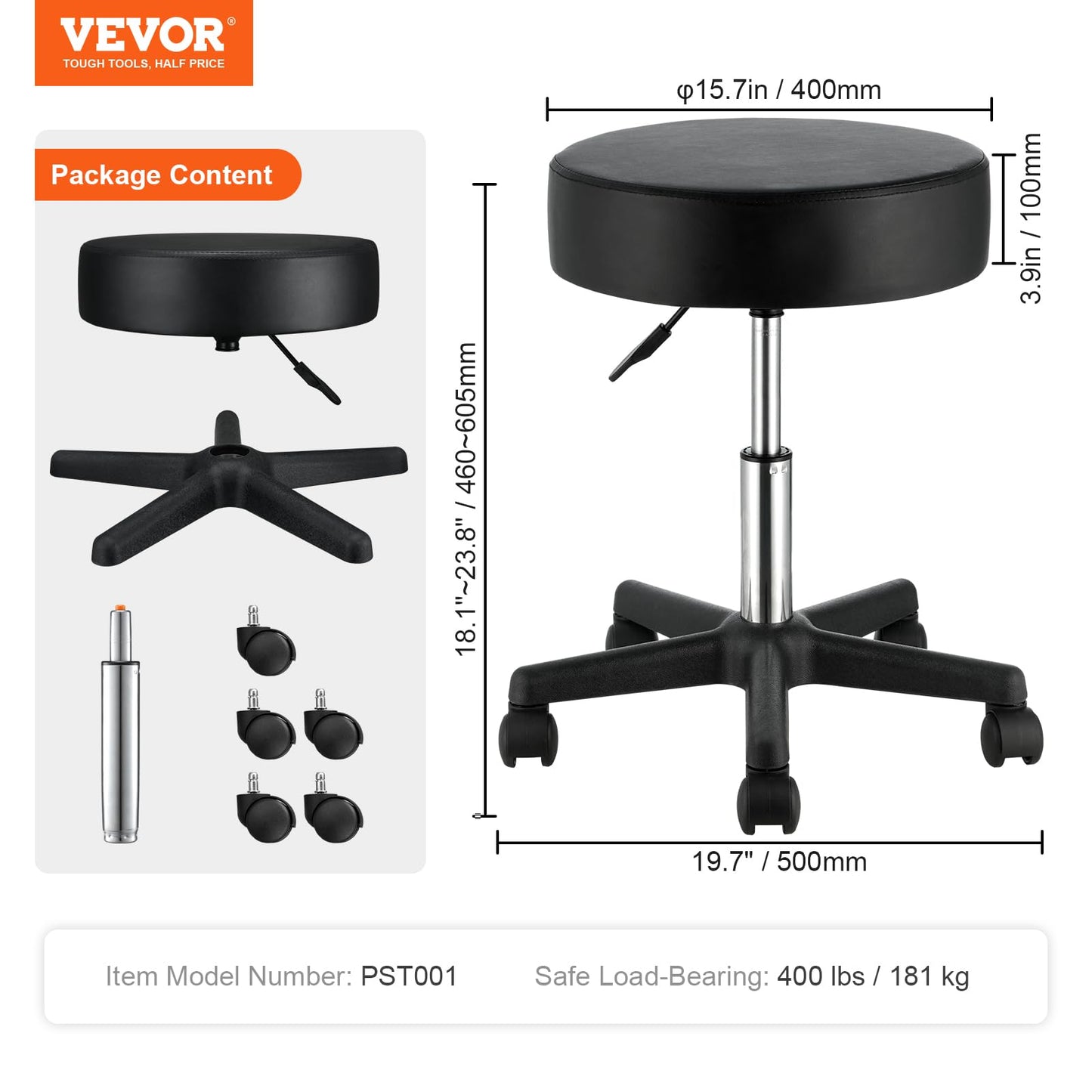 VEVOR Rolling Stools with Wheels 400LBS Weight Capacity Swivel Stools Chair