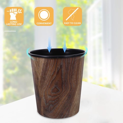 EXCEART Wood Grain Trash Can Plastic Round Wastebasket Kitchen Garbage Container Bins for Home Office Bedroom Bathroom Kitchen