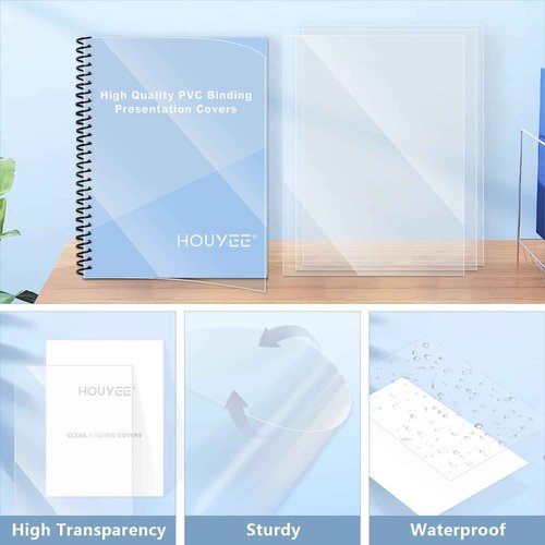 HOUYEE 200 Pack 10 Mil PVC Binding Presentation Covers, Clear Report Cover Sheets for Binding, Square Corner, 8.5 x11 Inches, Letter Size