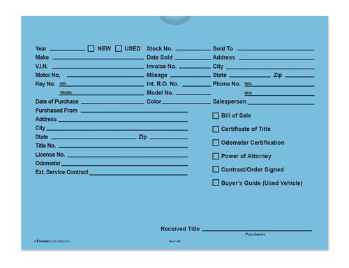 Printed Vehicle Deal Envelopes 9x12 Deal Jackets (100 shrink wrapped) (Blue)