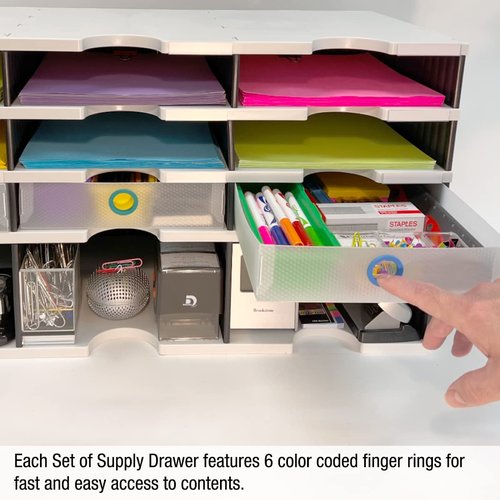 Ultimate Office TierDrop Supply Drawers Measure 9w x 12d x 2 1/4 Inches High for Desk Accessories and Supplies, Set of 2, Includes Color-Coded Finger Rings for Fast and Easy Access to Contents