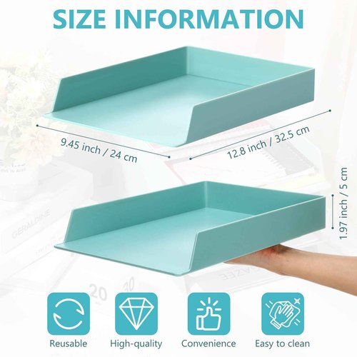 Tatuo 16 Pack Stackable Paper Trays Plastic Letter Tray Desk Organizer Paper Holder Organizer Storage Office Desk Accessories for Classroom Magazine File Documents 12.8 x 9.45 x 1.97, Blue Green