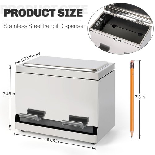 Creproly Stainless Steel Pencil Dispenser/Pen Holder for Classroom Home Restaurant for Bulk Pencils Storage/Unwrapped Drinking Straws Storage (Silver)