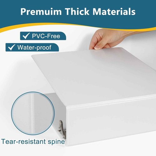 CIXILDTS 4-Inch 3 Ring Binder, Standard 4" Slant-D Ring Binder Fit Letter Size Paper, Presentation View Binders, White, 6-Pack