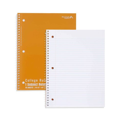 Blue Summit Orange Spiral Notebooks Bulk, One Subject Spiral Notebook College Ruled, Perforated Notebook, 8 x 10.5 for Work and School, Paper, College Ruled, Bulk 48 Pack