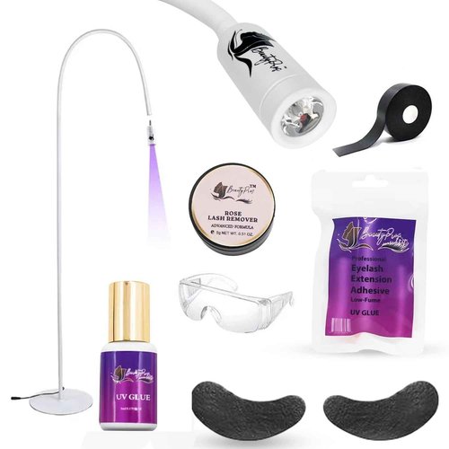 BeautyPros UV Light for Lash Extension - LED Foot Pedal UV Gel Curing Lash Light Lamp - Adjustable Lash Lamp for Lash Artists, Nail Tech, Makeup Studios. Easy Setup Adjustable Gooseneck Light. (White)