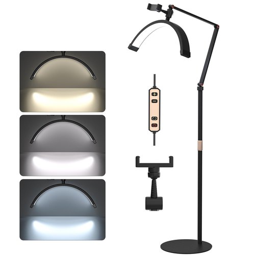 Tattoo light,Half Moon Lash Lighting: Foldable Floor LED Lamp for Eyelash- Beauty Lash Light for Eyelash Tech,Esthetician Lights with Phone Holder -Led Floor Lamp for Or Tattoo Bed,Lash Nail Tech ﻿