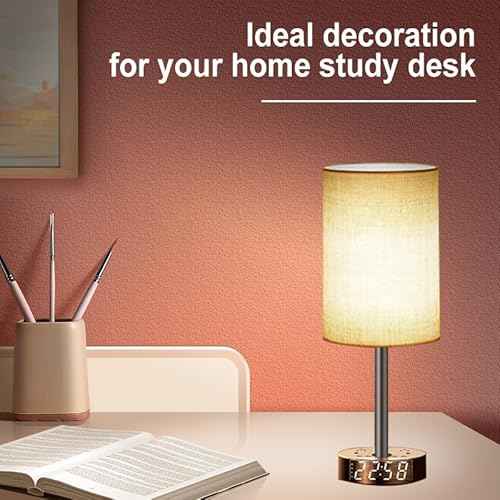 Touch Control Nightstand Light Bedside Table Lamp with USB C Charging Ports Alarm Clock 3 Way Dimmable Lamp for Bedroom Living Room Home£¨Gray£© Thanksgiving and Christmas Gifts