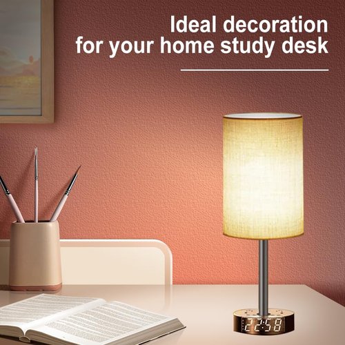 ZONV Touch Control Nightstand Light Bedside Table Lamp with USB C Charging Ports Alarm Clock 3 Way Dimmable Lamp for Bedroom Living Room Home（Gray） Thanksgiving and Christmas Gifts