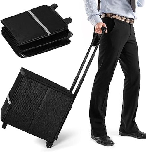 Fireproof File Box with Wheels and Telescopic Handle, Foldable Utility Cart Folding Portable Rolling Crate, Fireproof Document Organizer File Cabinet for Travel Office Use