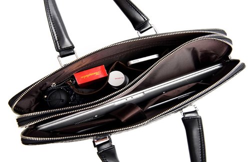 Luxury Crocodile Pattern Leather Briefcase, Business Laptop Bag with Shoulder Strap, Black, Black, Medium