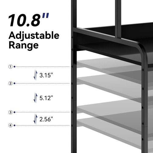 Extra Tall & Large Printer Stand, 24" x 24"x 46'' Height 4 Tier Metal Printer Table for Home Office, Printer Stand with Adjustable Storage Shelf, Rolling Cart for 3D Laser Printer (Black)
