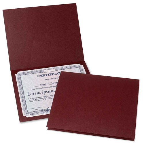 Fine Stationery Plain Burgundy Certificate Folders - Pack of 25, Linen Cover 80 lb. Stock, Folded, Die-Cut Corners, for Office, Business Awards, Graduation, School Diploma Holder, 9-1/2"" x 12""