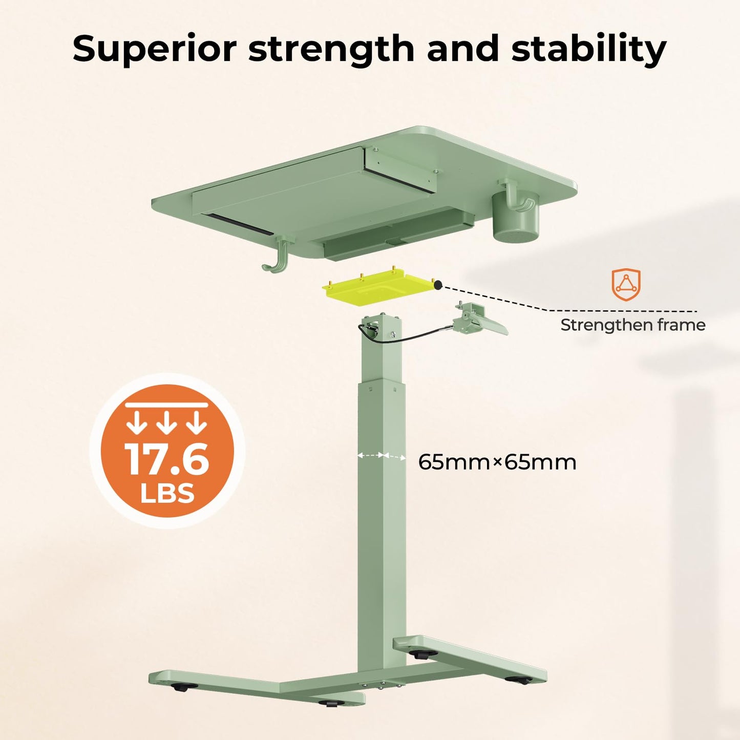 JYLH JOYSEEKER Mobile Standing Desk with Drawer, 28" Rolling Desk with Cup Holder and Hooks, Portable Laptop Workstation on Wheels, Height Adjustable Cart with Storage for Home Office, Sage Green