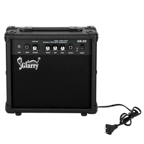 GLARRY Electric Bass Combo Amp, Portable Amp with Headphone MP3 Input, 20W Practice Bass Guitar Amplifier Speaker Accessories with Bass, Volume, Treble, and Middle Controls